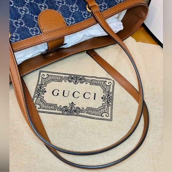 GUCCI Ophidia Medium Jacquard Denim GG Tote Bag NWT  with Original Dustbag - Picture 9 of 14